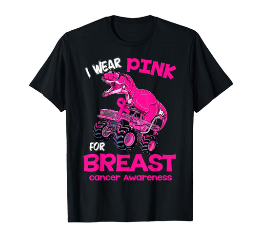 I Wear Pink for Breast Cancer Awareness Dinosaur Boys Kids T-Shirt