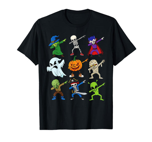 Dabbing Halloween Boys Skeleton Toddler Kids Scary Pumpkin T-Shirt