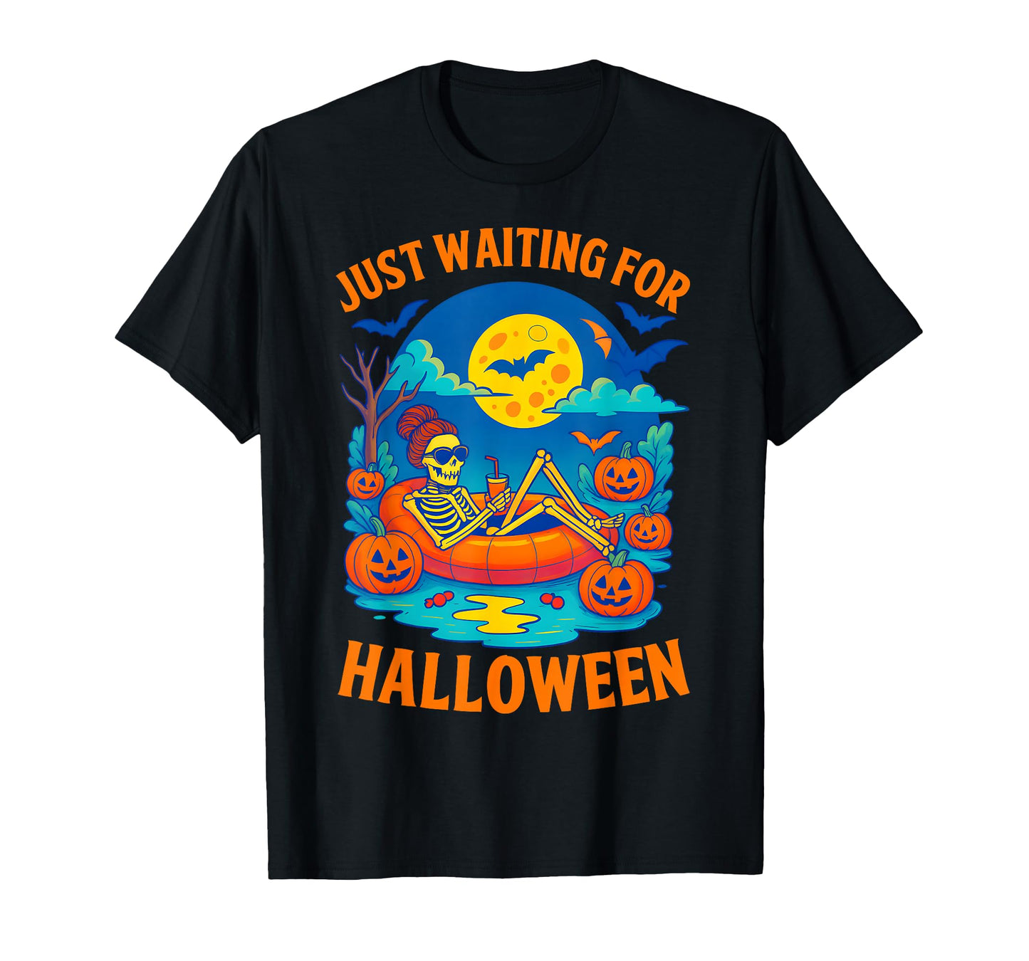 Spooky Summer Skeleton Just Waiting for Halloween Pumpkin T-Shirt