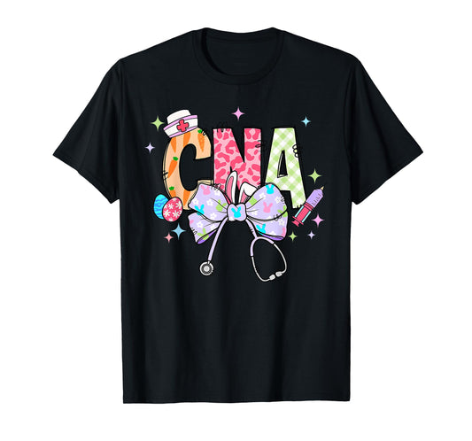 Coquette Bow Stethoscope CNA Nurse Happy Easter Day T-Shirt