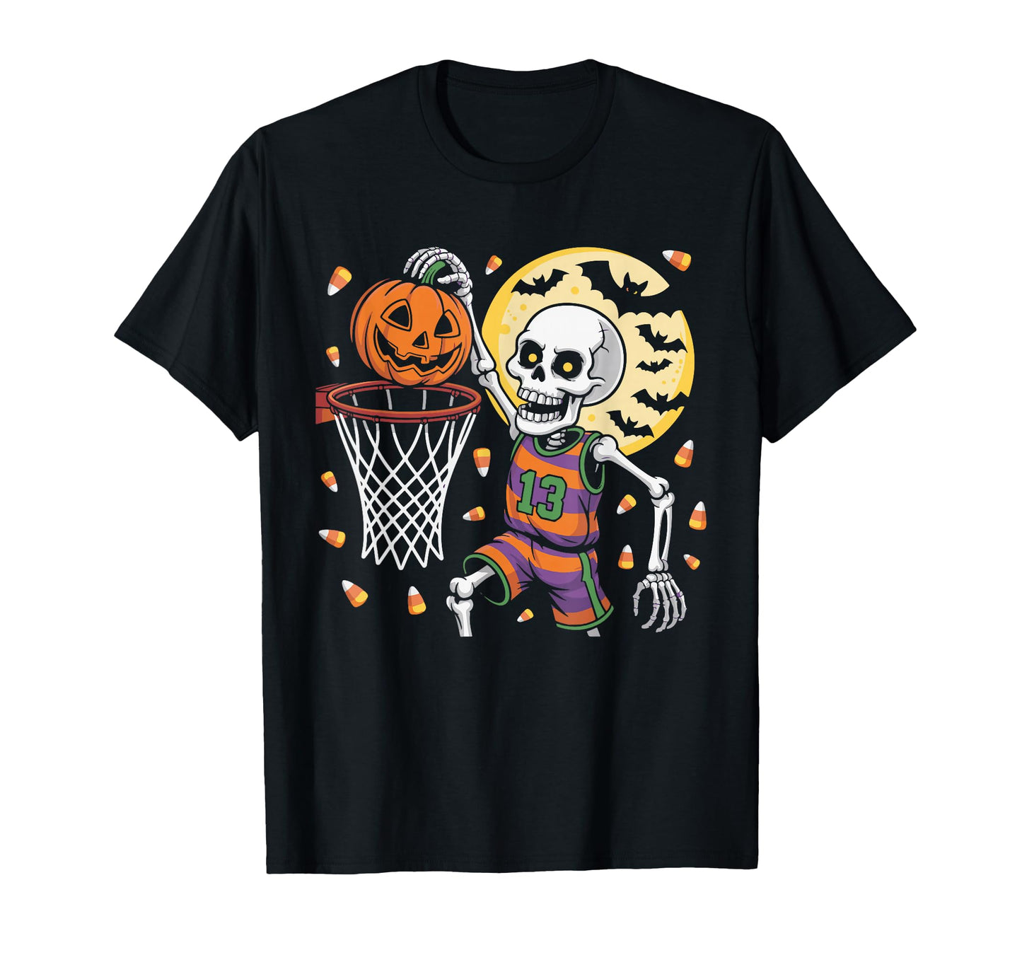 Skeleton Basketball Halloween Pumpkin Dunk Sports Men Boys T-Shirt