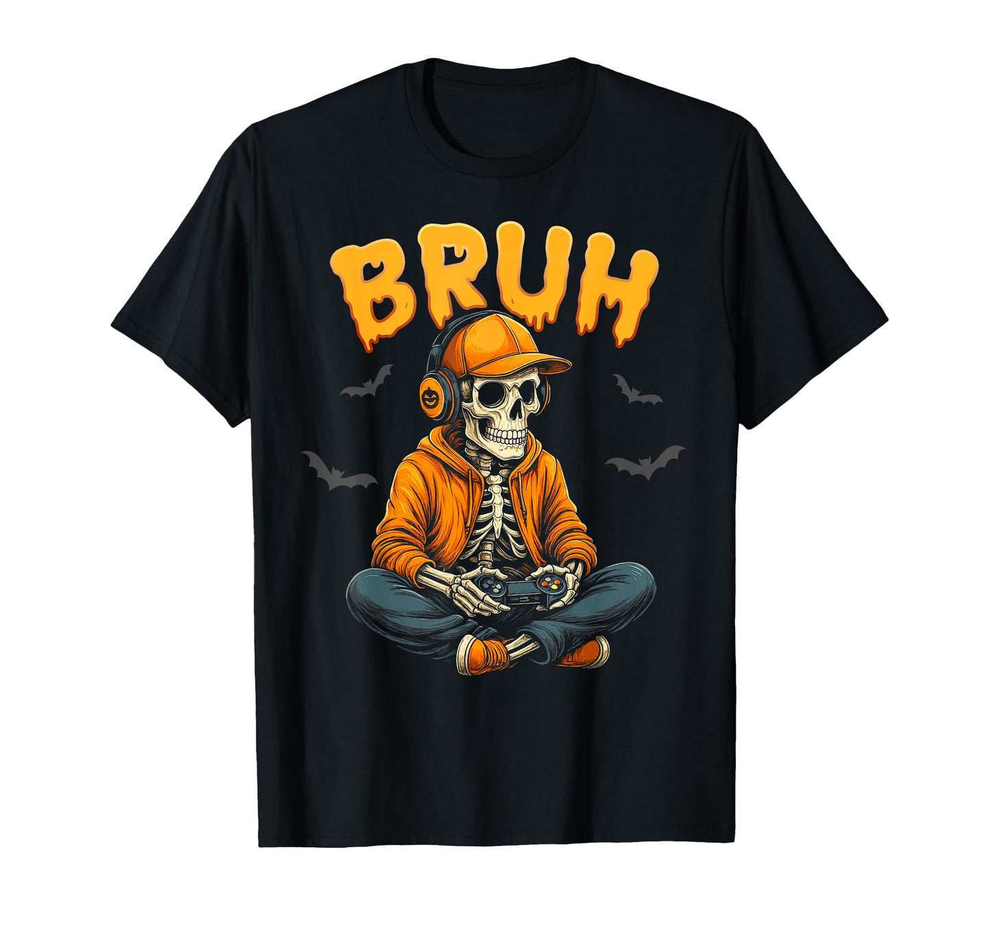 Bruh Skeleton Gamer Video Halloween Gaming Boys Men Kids T-Shirt