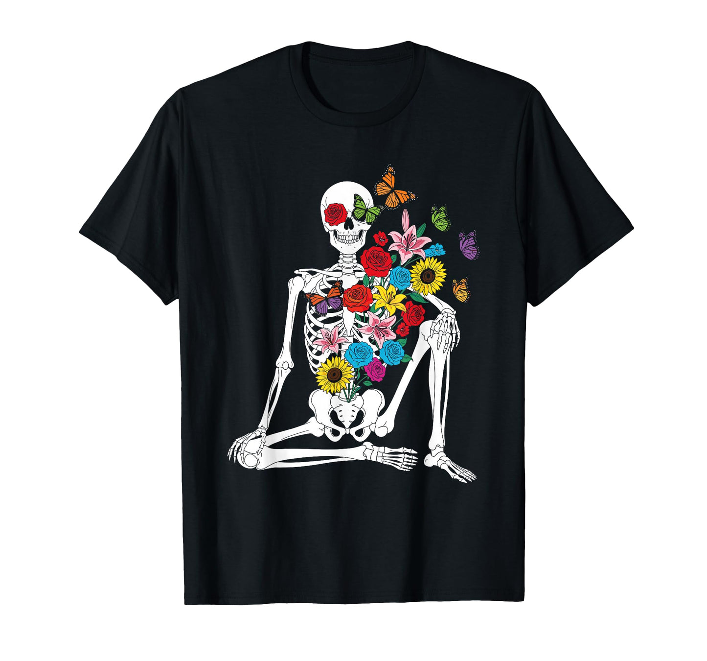 Skeleton with Flowers Halloween Costume for Men Women T-Shirt