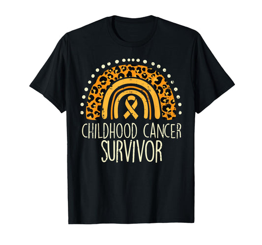 Leopard Rainbow Childhood Cancer Survivor Awareness Ribbon T-Shirt