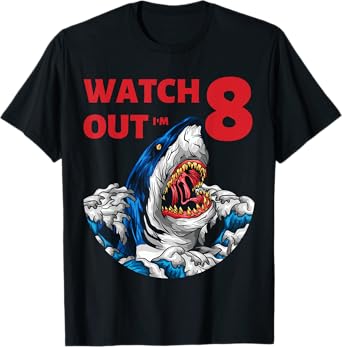 8th Birthday Shark Shirt Boys Party Gift 8 Year Old T-Shirt