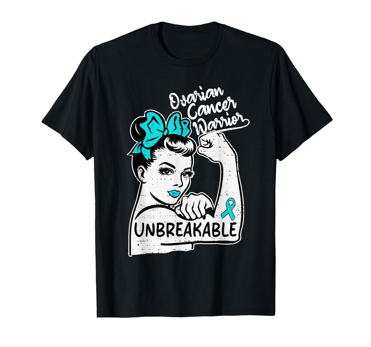 Womens Ovarian Cancer Warrior Awareness Ribbon Teal Support T-Shirt