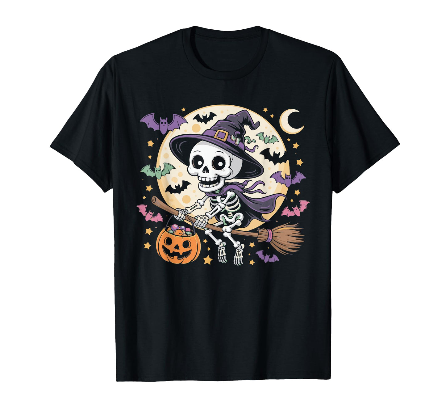 Skeleton Witch Hat Pumpkin Halloween Costume Men Women Kids T-Shirt