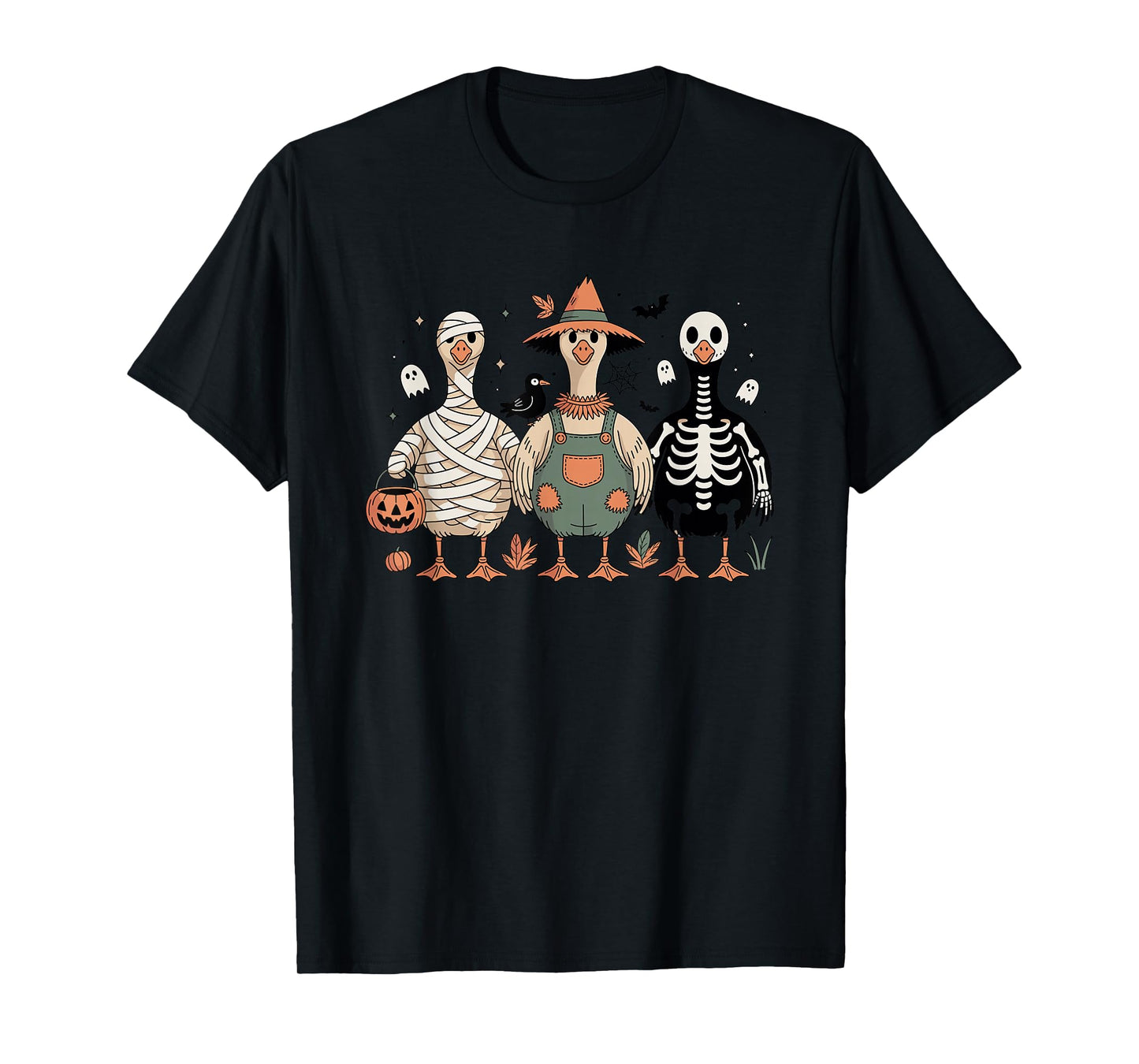 Retro Mummy Scarecrow Skeleton Duck Halloween Costume T-Shirt