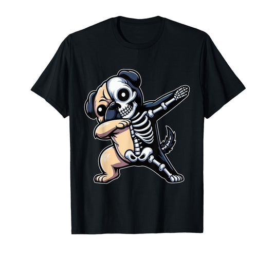 Dabbing Cute Pug Half Skeleton Halloween Costume Owner Lover T-Shirt