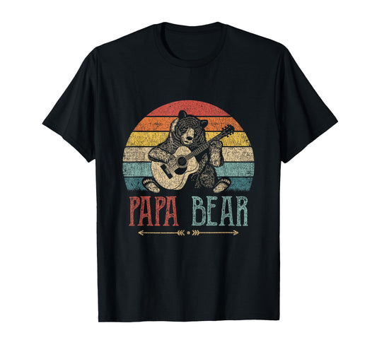 Cute Papa Bear Vintage Father's Day Retro Dad Guitar T-Shirt