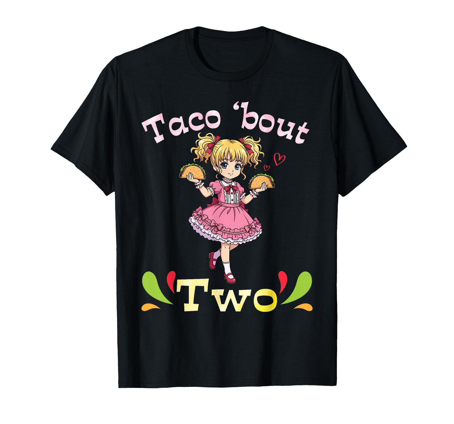 Cute Girl Holding Tacos I Taco Bout Two Years Old Birthday T-Shirt