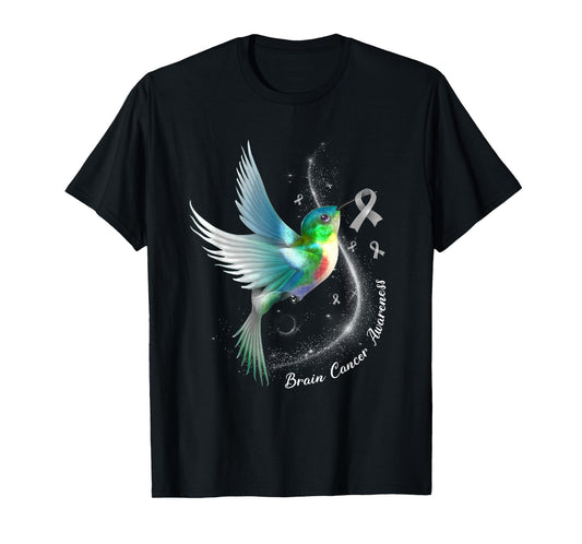 Grey Ribbon Hummingbird Brain Cancer Awareness Month T-Shirt