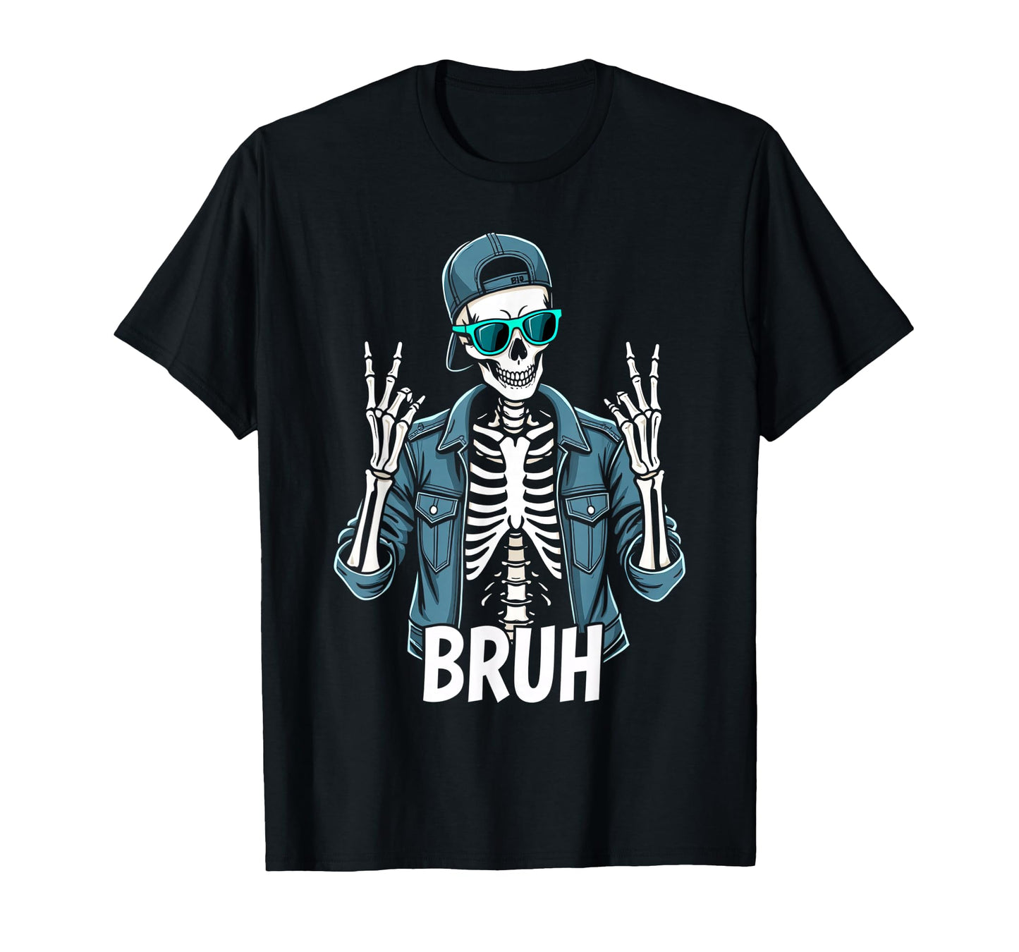 Cool Bruh Skeleton Rock On Halloween Men Teens Boys Kids T-Shirt