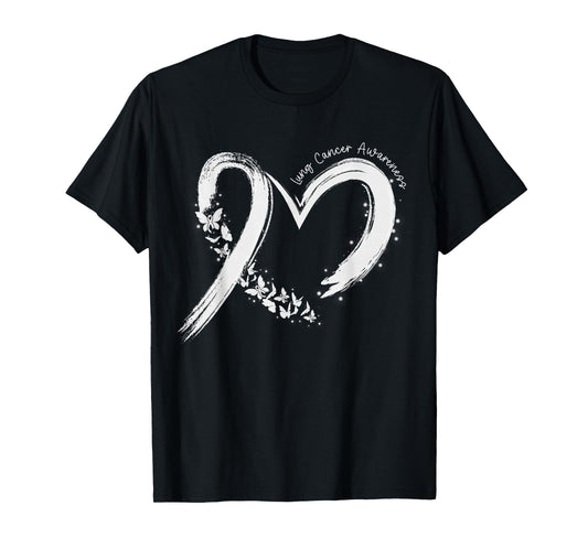 Support Lung Cancer Awareness Heart White Ribbon Women Girls T-Shirt