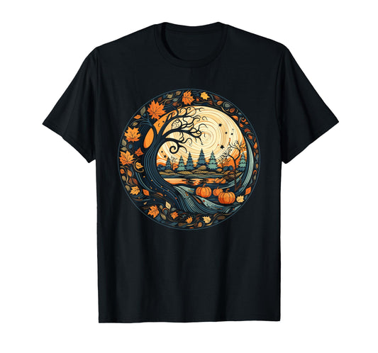 Cottagecore Pumpkins Leaves Trees Fall Women's Graphic T-Shirt