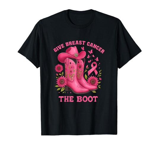 Give Breast Cancer The-Boot Floral Pink Cowboy Theme T-Shirt