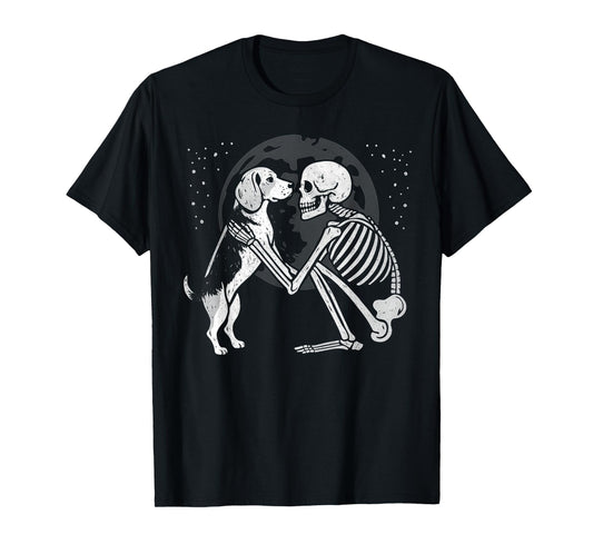 Beagle Skeleton Moon Halloween Dog Lover T-Shirt