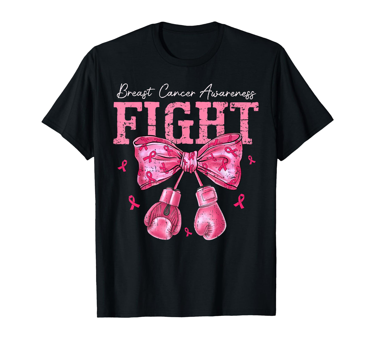 Fight Breast Cancer Awareness Shirts Women Bow Pink Ribbon T-Shirt
