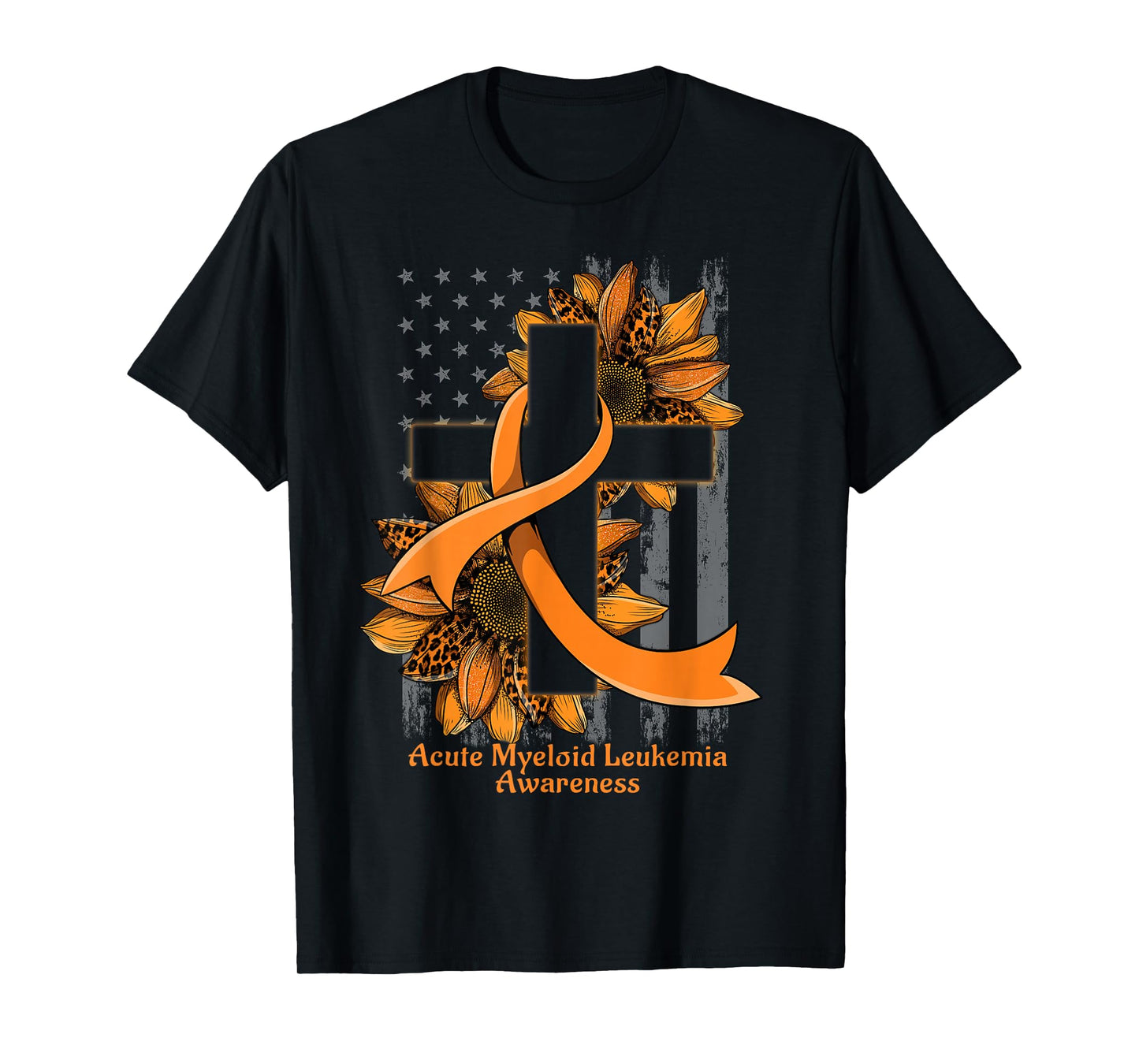 Sunflower Christian Cross Acute Myeloid Leukemia Awareness T-Shirt