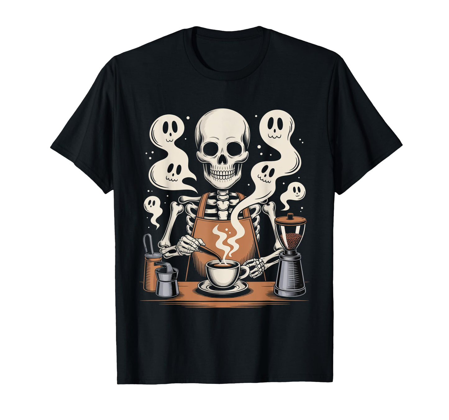 Barista Ghost Coffee Skeleton Spooky Halloween Coffee Maker T-Shirt