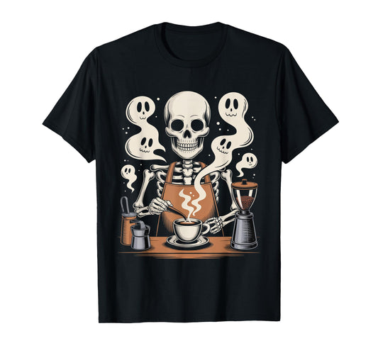 Barista Ghost Coffee Skeleton Spooky Halloween Coffee Maker T-Shirt