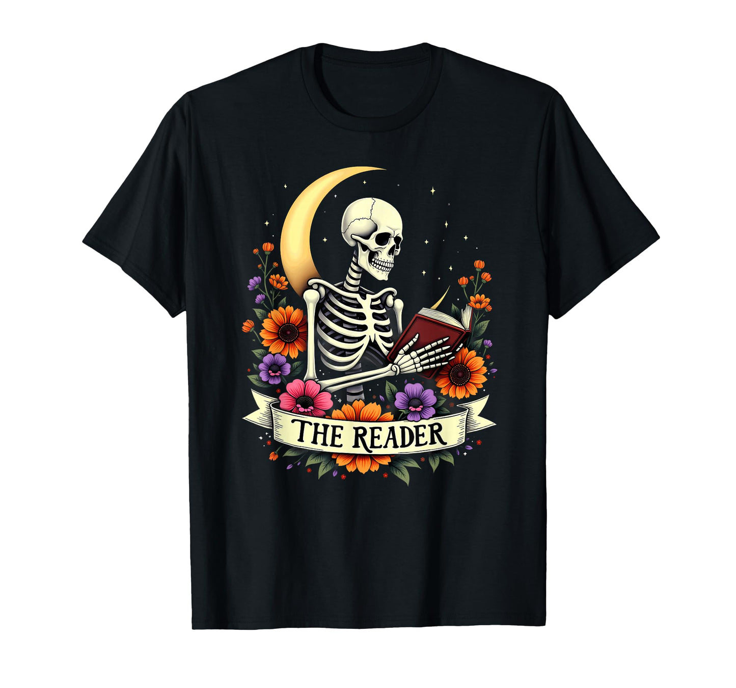 Tarot Card Skeleton Reading Book Librarian The Reader T-Shirt