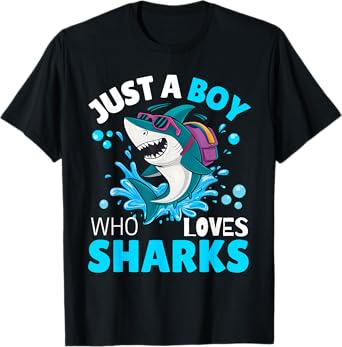Kids Shark Lover Just A Boy Who Loves Sharks Aquarium Day T-Shirt