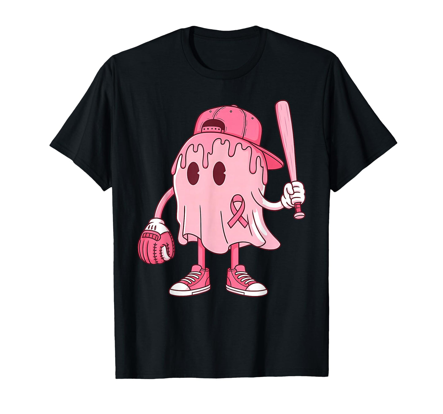 Ice Cream Drip Ghost Baseball Breast Cancer Spooky T-Shirt