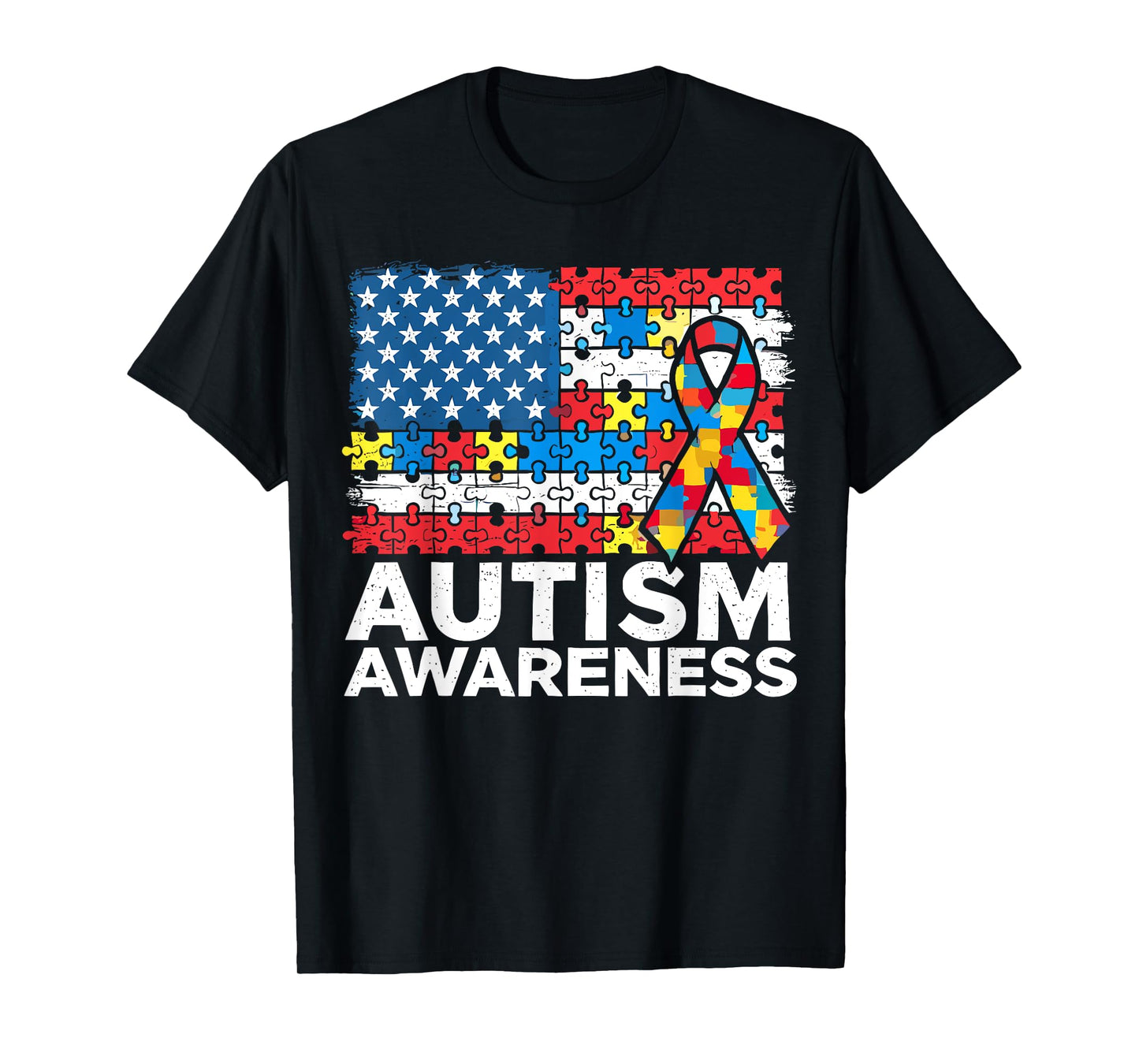 Autism Awareness Mom Dad USA flag Autism Awareness Month T-Shirt