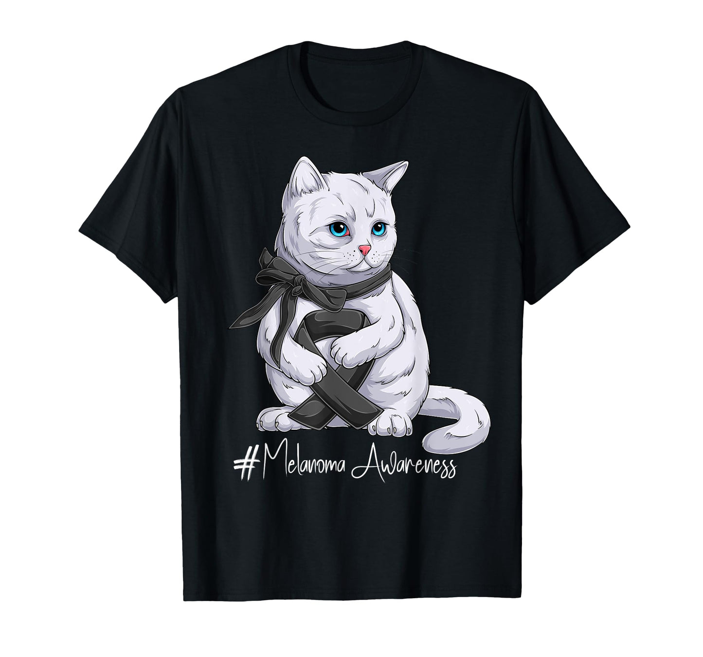 Melanoma Awareness Month Black Ribbon Cat T-Shirt