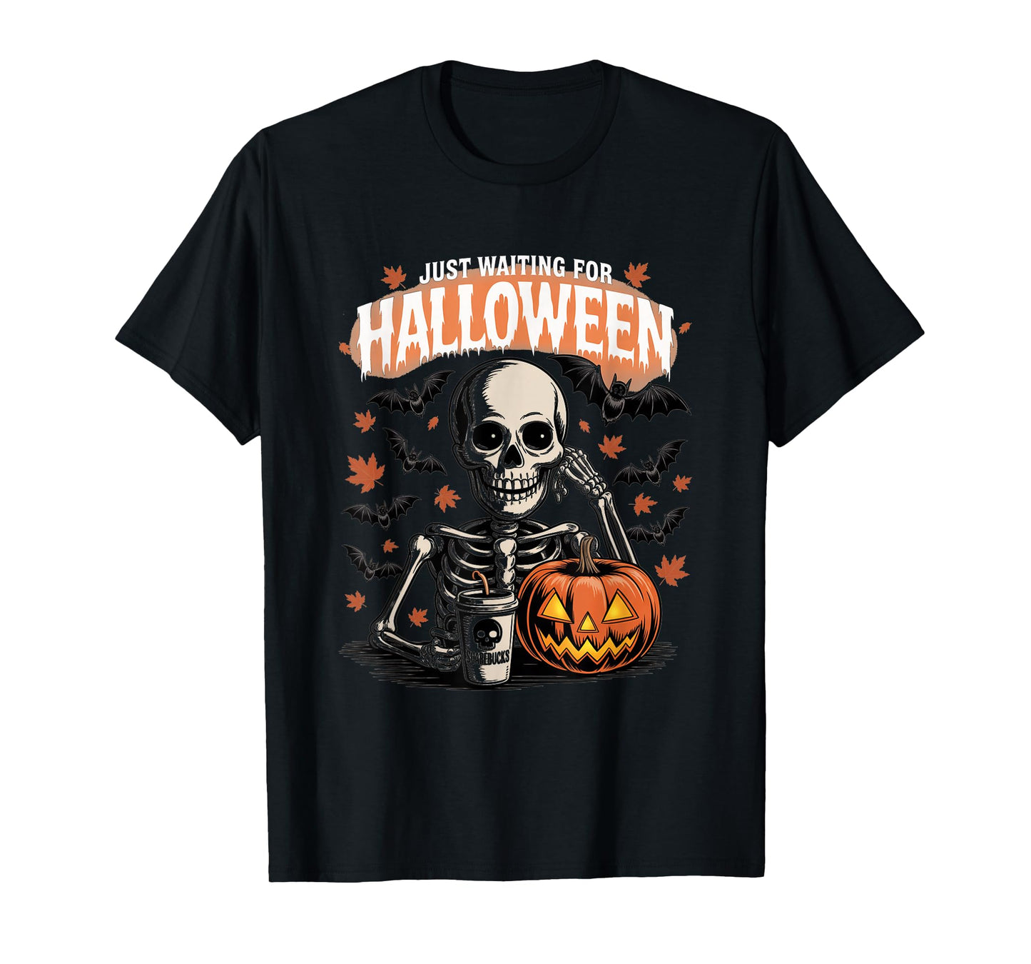 Just Waiting for Halloween Funny Skeleton Humor T-Shirt
