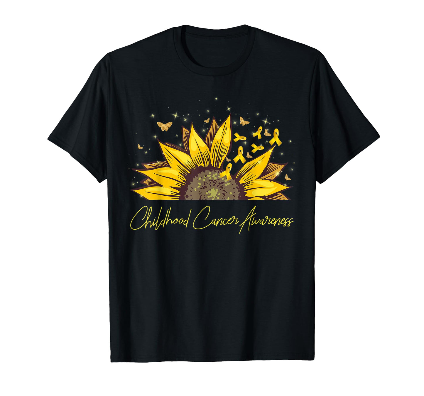 Gold Ribbon Sunflower Childhood Cancer Awareness Support T-Shirt