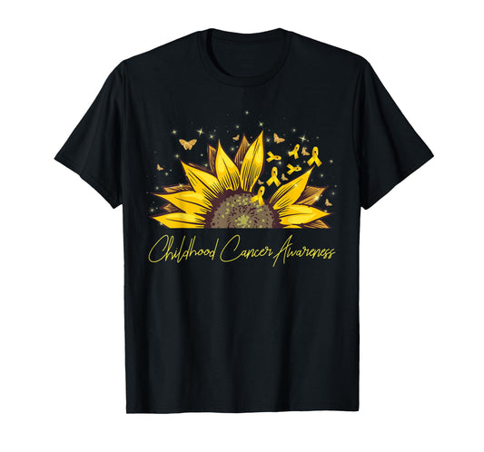 Gold Ribbon Sunflower Childhood Cancer Awareness Support T-Shirt