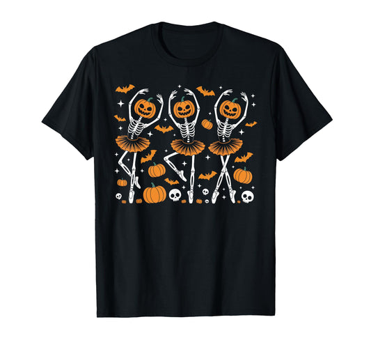 Ballet Pumpkin Skeleton Scary Halloween Men Women Girl T-Shirt