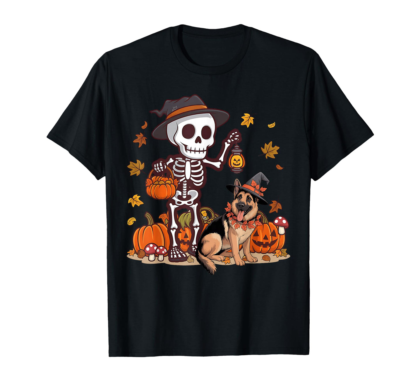 Funny German Shepherd Skeleton Spooky Dog Lover Halloween T-Shirt