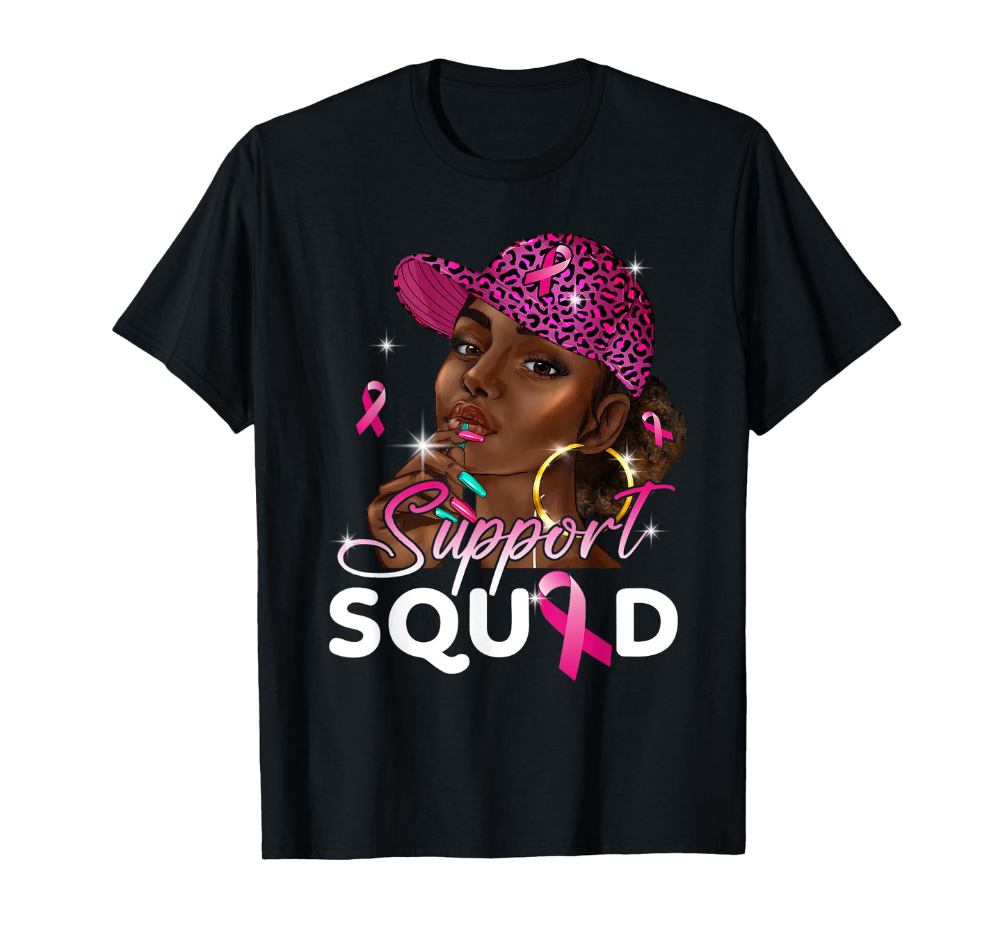 Black Girl Black Woman Breast Cancer Awareness Pink Ribbon T-Shirt