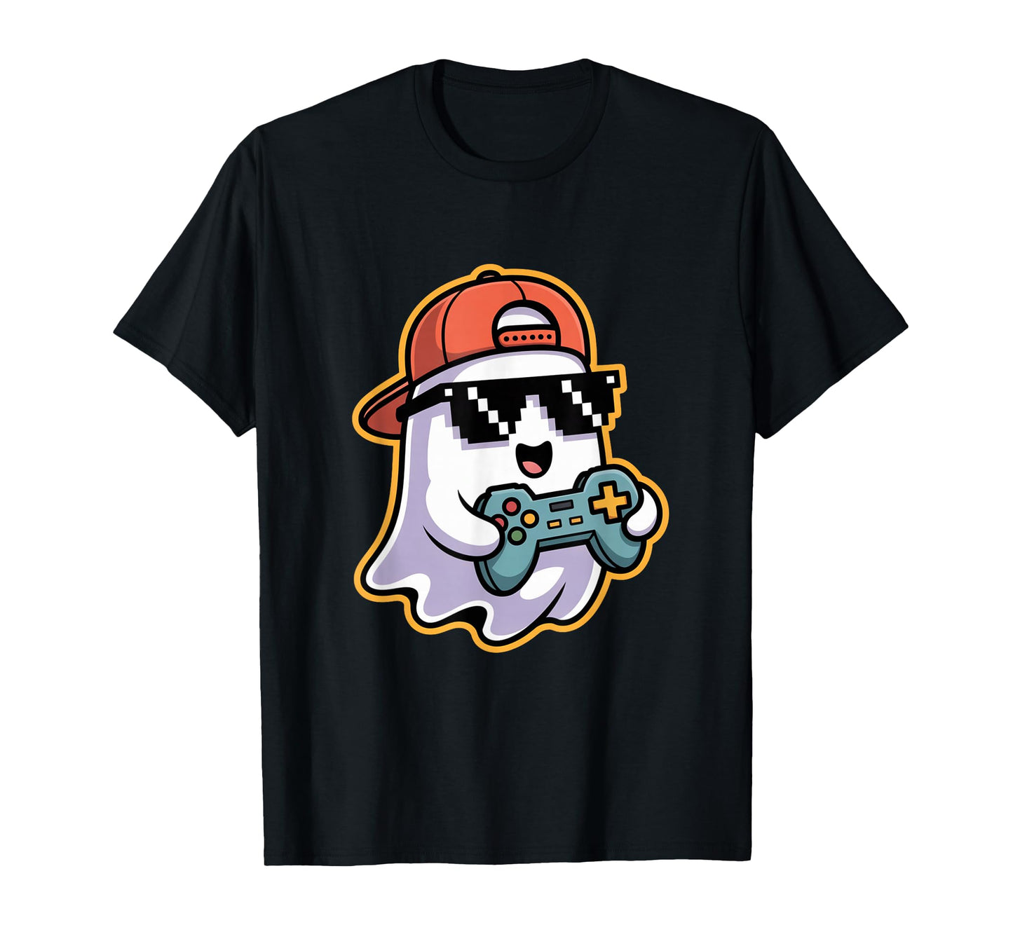 Halloween Ghost Gamer Funny Pixel Video Gaming Boys Men Kids T-Shirt