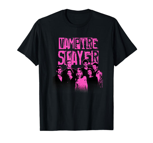 Buffy The Vampire Slayer Main Characters Faded Group Logo T-Shirt