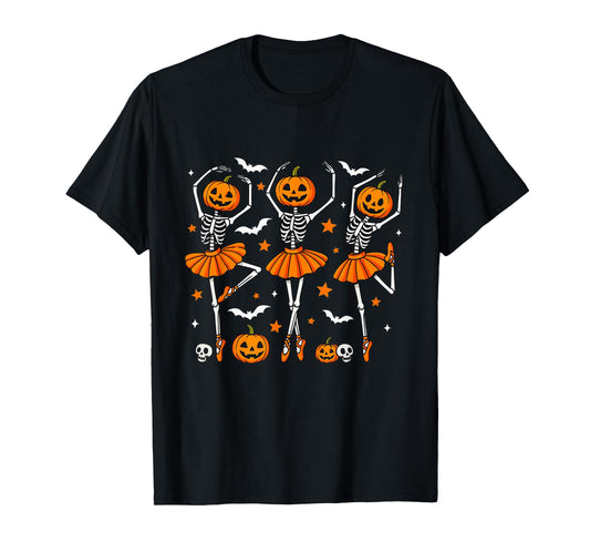 Cute Ballet Pumpkin Skeleton Halloween Men Women Boys Girl T-Shirt