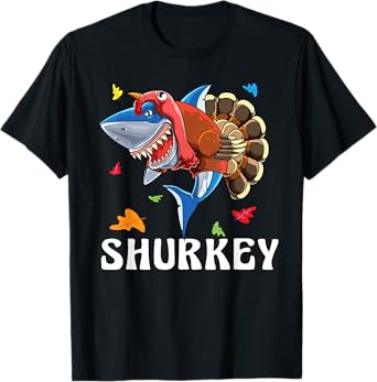Boy Thanksgiving Shark Lover Cute Boys Turkey Day Funny Kids T-Shirt