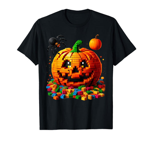 Master Builder Pumpkin Bricks Blocks Halloween Kids Boys Fun T-Shirt