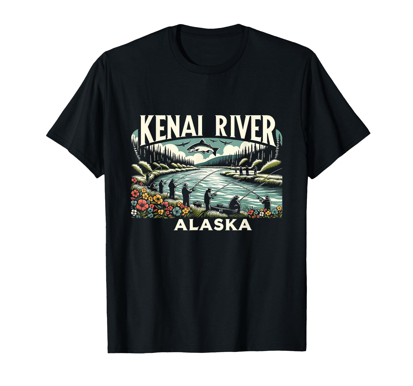 Kenai River Alaska AK Salmon Fishing Nature Lovers Retro T-Shirt