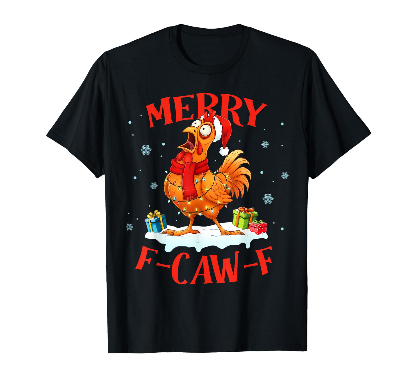 Funny F Caw F Chicken Rooster Cawing Christmas Santa Hat T-Shirt