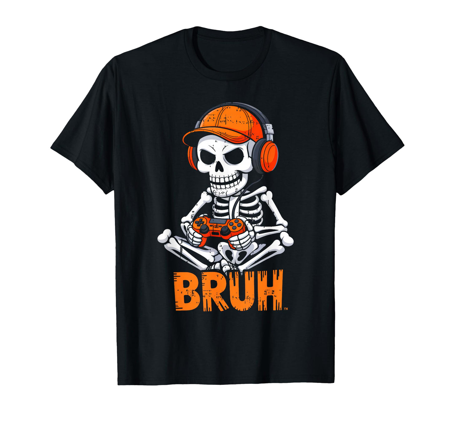 Bruh Halloween Boys Kids Gamer Mens Skeleton Video Gaming T-Shirt