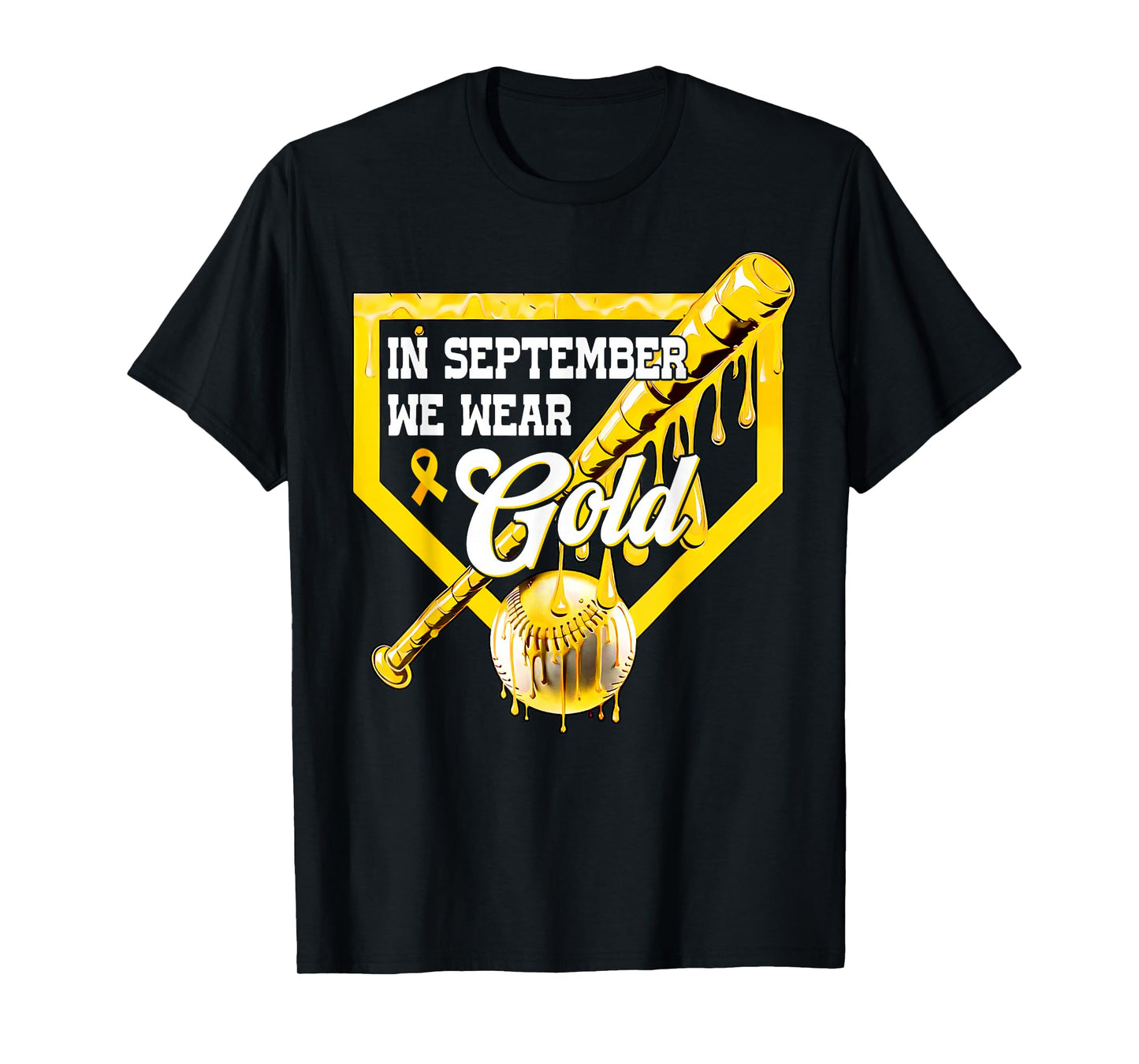 in September We Wear Gold Baseball Drip Boy Childhood Cancer T-Shirt