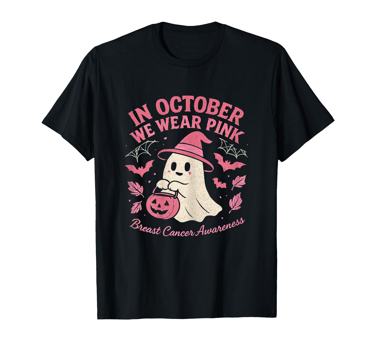 In October We Wear Pink Cute Ghost Breast Cancer Awareness T-Shirt