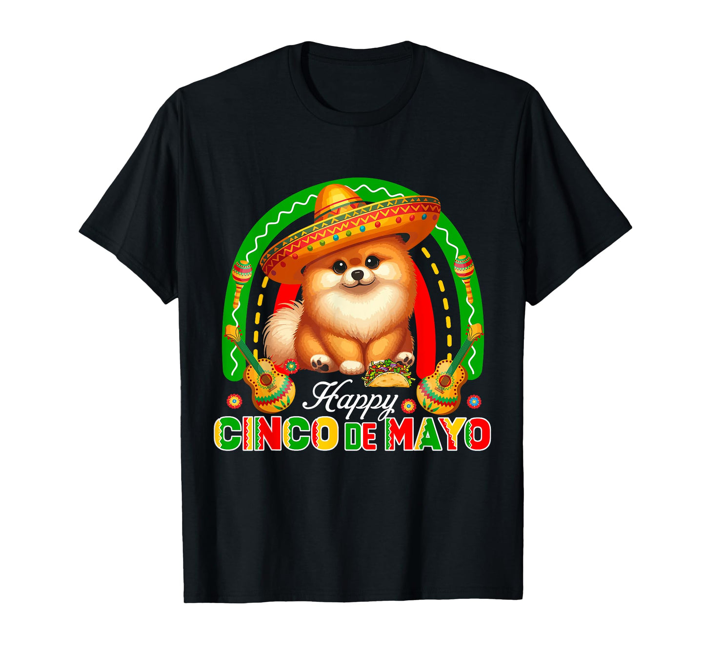 Happy Cinco De Mayo Pomeranian Sombrero Mexican Rainbow T-Shirt