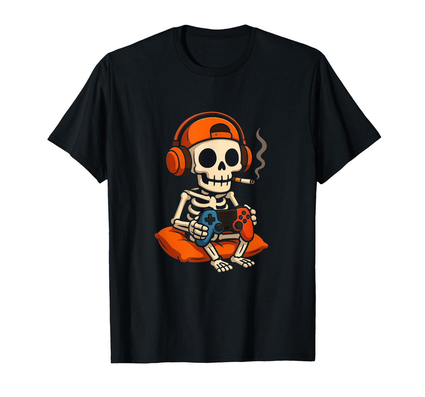 Skeleton Halloween Gamer Vibes - Retro Funny Gaming Graphic T-Shirt