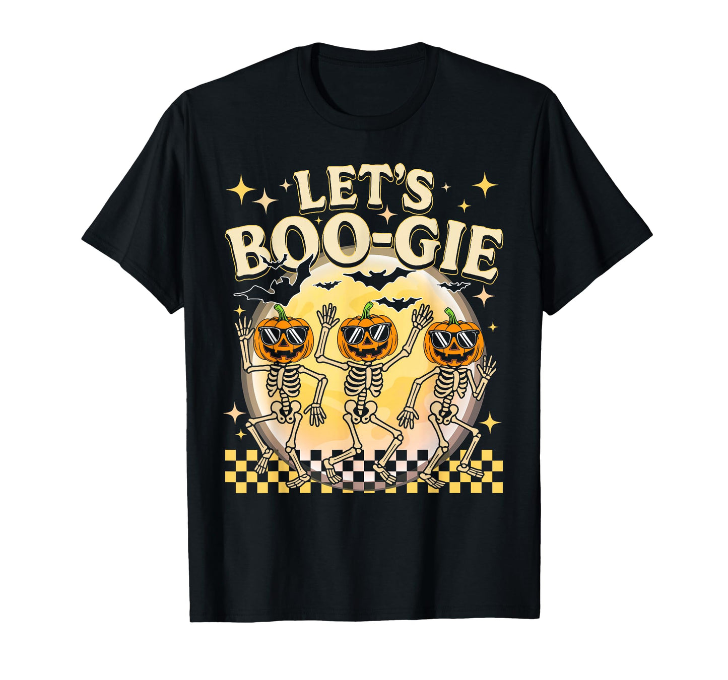Lets Boo gie Pumpkin Skeleton Retro Halloween Costume T-Shirt