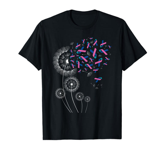 Teal Pink Blue Ribbon & Dandelion Thyroid Cancer Awareness T-Shirt